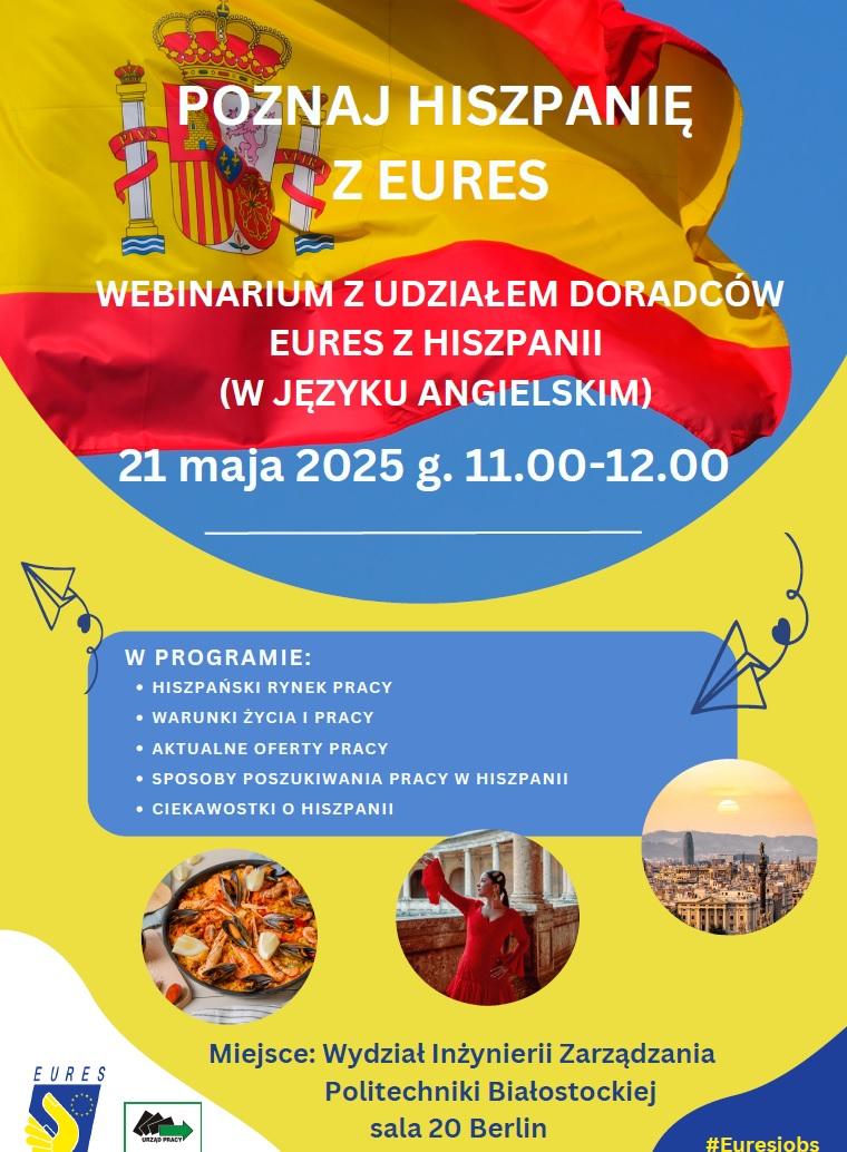 Plakat informacyjny - Poznaj Hiszpanię z EURES - 21 maja 2025 